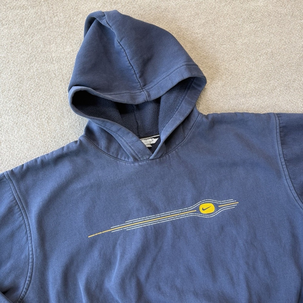 Vintage Nike Hoodie Navy Yellow Travis Scott Swoosh Men's XL Y2K